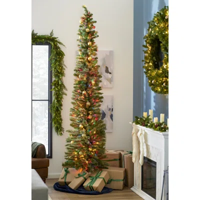 Home Heritage 9 Ft Pencil Pine Prelit Artificial Christmas Tree, 500 RGB Lights