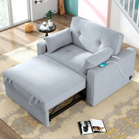Multifunctional Convertible Sleeper Sofa Bed with USB Port and Pillows
