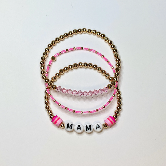 Summer Custom Name Stack | Set Of 3 Choice Pink Or Blue 14K Gf Beads