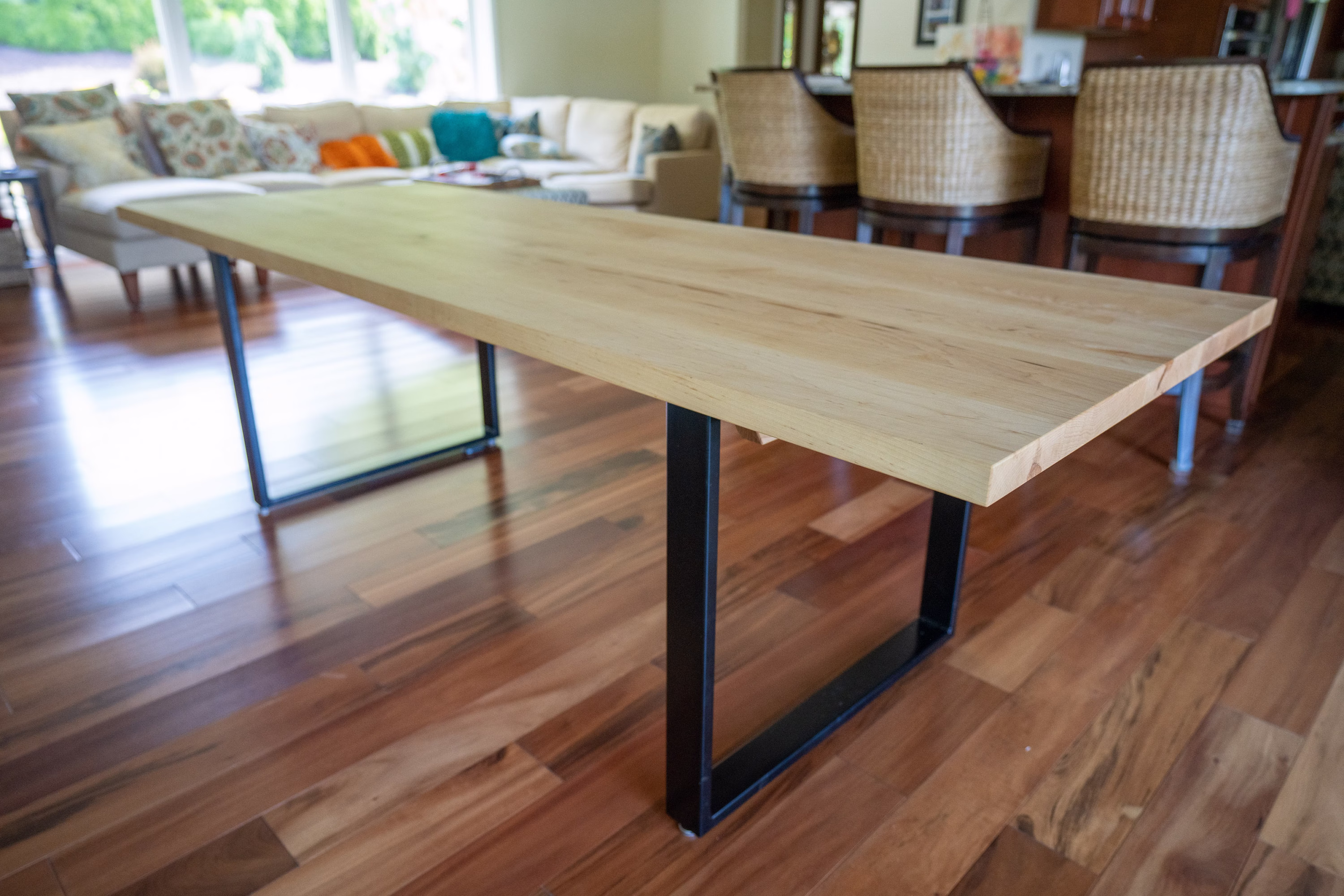 Maple Kitchen Table, Dine Table with Metal Legs, Lightwood Dining Wooden Modern Dining, Large