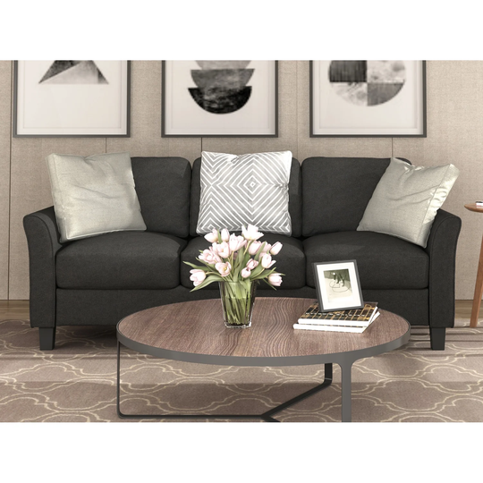 3-Seat Sofa Living Room Linen Fabric Upholstered Sofa, Sturdy Hardwood Frame & Inner Cushion Spring