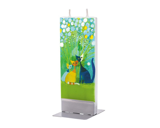 Hand Painted Flat Candle | Cats Family Small Unique Gift Colorful Fine Art Shelf Décor