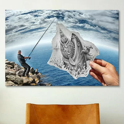 'Print - Pencil Vs Camera 59 - Shark' by Ben Heine Graphic Art on Wrapped Canvas