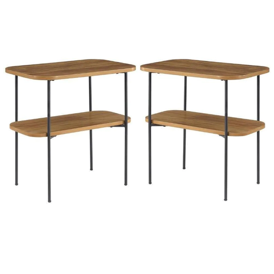 Lunar Chairside End Table with Shelf in Brown Wood Finish - Set of 2 - 54 x 84