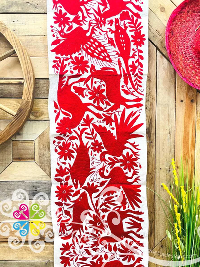 Large Solid Color Red Otomi Table Runner - Camino De Tenango Mexican
