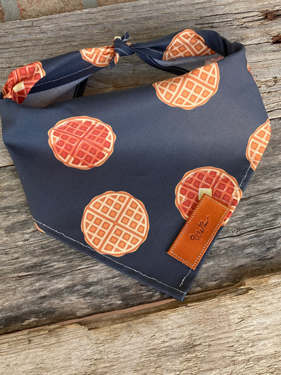 Dog Bandana, Waffles, Traditional Tie, Personalized Leather Name Tag Bandanna, Scarf, Pet Accessories, Bandana