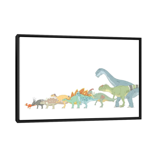 iCanvas "Pencil Drawing Illustrating Various Dinosaurs And Their Comparative Sizes" by Alice Turner Framed Canvas Print