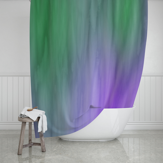 Purple & Green Color Wash Shower Curtain 71"x74", Colorful Paint Streaks Bathroom Decor, Abstract Watercolor Bath