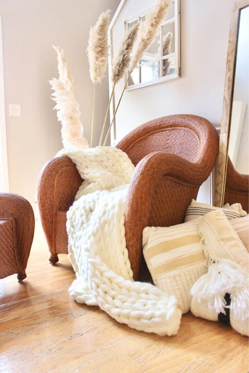 Vintage Pottery Barn | The Highly Sought After Rattan Malabar Weave Deep Seat Club Chair & Ottoman