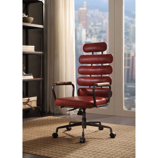 ACME Calan Executive Office Chair, Vintage Red Top Grain Leather