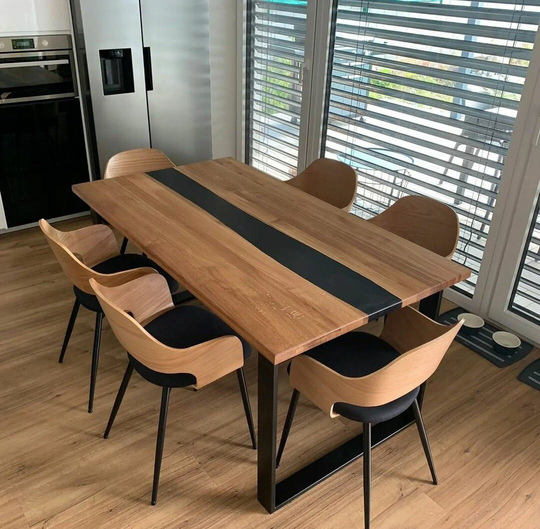 Epoxy Black Dining Table, River Table Top, Resin Custom Wood Outdoor Furniture