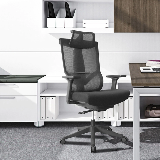 Office Chair with Headrest and Armrest 7 Gears Adjustment Black Mesh