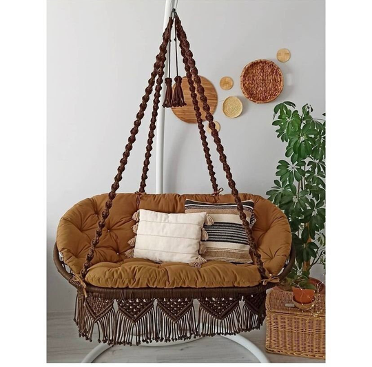 Macrame Hammock Chair, Large Round Swing, Hanging Cotton Swing Handmade