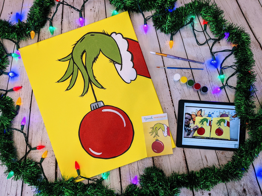 Grinch Canvas Painting Kit + Video Tutorial, Free Palettes & Aprons With Orders Of 10 Party Kit, Diy Paint