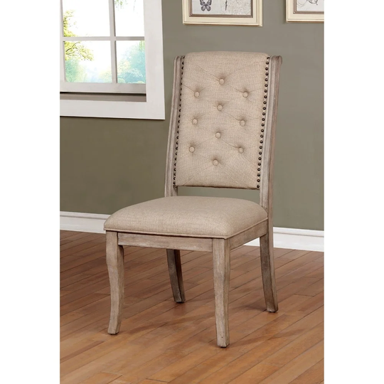 Fabric Upholstered Wooden Side Chair with Button Tufted Back, Pack Of 2, Beige and Brown - 40 H x 20 W x 28.75 L I