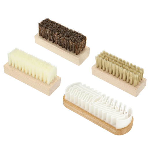 Horsehair Shoes Brush Square Handheld with Nubuck Polish Daubers 1Set - Wooden Color
