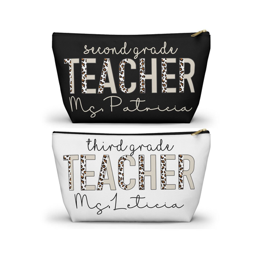 Personalized Teacher Pouch, Custom 4Th Grade Teacher's Name Pencil Case Leopard, Level, Appreciation, 2nd, 3rd, 5Th, 1st, 6Th
