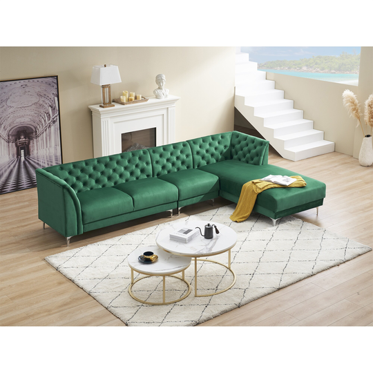 L-Shaped Velvet Sofa, Sectional Sofa Corner Sofa with Nail Head