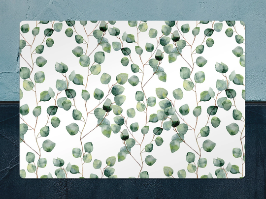 Eucalyptus Leaves Chair Mat, Green Splat White Vinyl Floor Plants Protective Decorative Comfort Mat