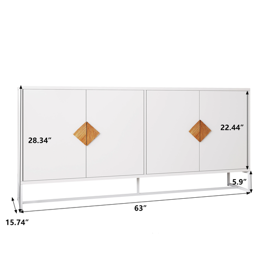 Solid Wood Square Handle Design with 4 Doors and Double Storage Sideboard