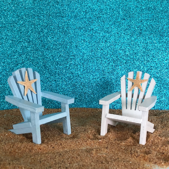 Blue Or White Miniature Chair With A Starfish, Adirondack Chair, Fairy Accessory