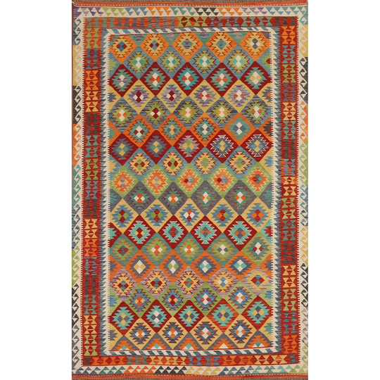Kilim Multi-Color Reversible Area Rug Hand-woven Wool Carpet - 6'10"x 10'4"