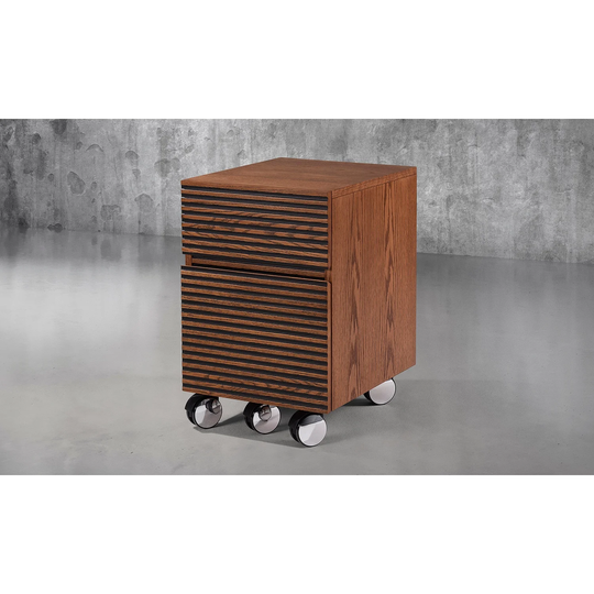 2 Drawer Mid - Century Modern Rolling File Pedestal with a Honey finish over American Oak veneers