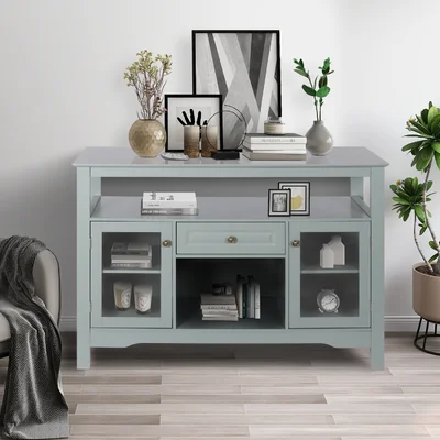 Buffet Sideboard Cabinet, Bar Storage Cabinet With Wine Rack Open Shelf, Cupboard Table For Home Kitchen Dinning Room,Grey