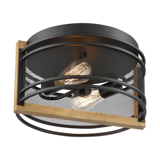 Atelier 2-Light Flush Mount with Black and Honey Wood Finish