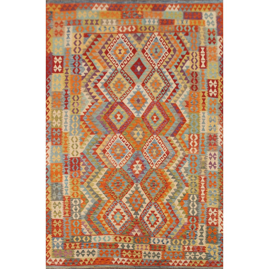 Multi-Color Kilim Oriental Area Rug Hand-woven Living Room Wool Carpet - 8'1" x 11'1"