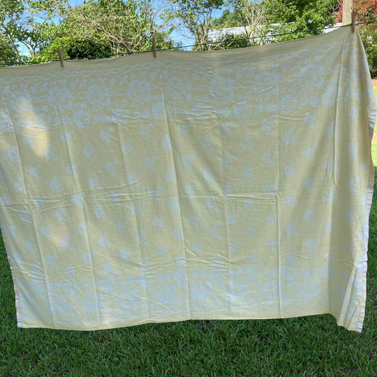 Yellow Damask Table Cloth - Rv Tablecloth Camper Picnic Cottage Style Linens Throw French Country