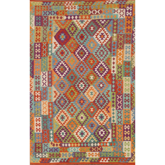 Multi-Color Kilim Area Rug Hand-woven Oriental Wool Carpet - 8'2" x 11'3"