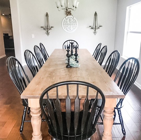 Large Farmhouse Table, Custom Farm Dining Kitchen Natural Wood Spindle Table - All Sizes