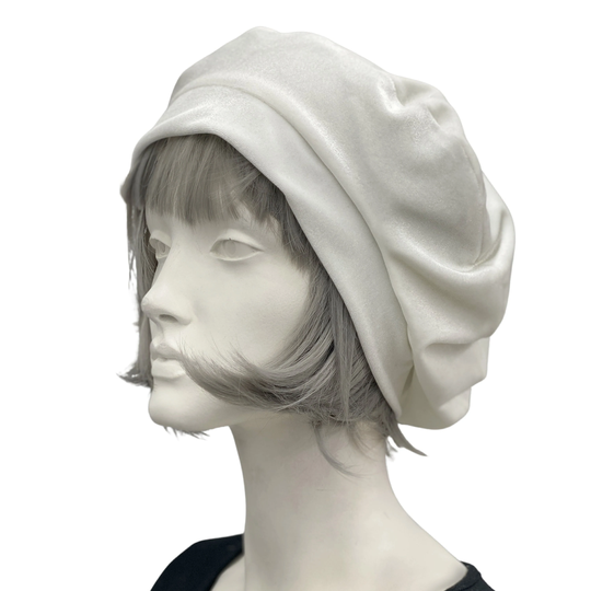 Cute Beret, Handmade French Beret in Winter White Cream Velvet, Or Choose Your Color, Satin Lined Hat