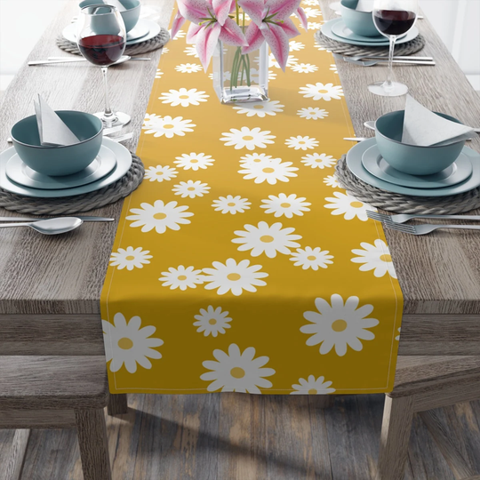Mustard Yellow Table Runner, Daisy Decor, Housewarming Gift, Kitchen Decor