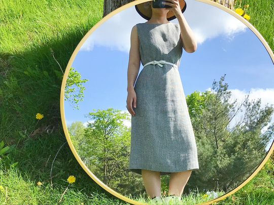 Vintage Linen Dress Minimalist Capsule Wardrobe Black Gray Pinafore Office Midi Lauren Ralph Sleeveless Pencil Dres