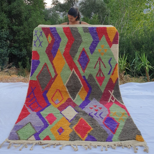 Fnina | 8'8x5'6 Ft 2, 7x1, 7 M Moroccan Colorful Rug 100% Wool Handmade