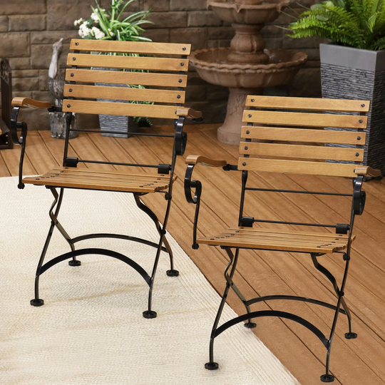 Sunnydaze Deluxe European Chestnut Wood Folding Bistro Chair with Arms - Set of 4 - N/A