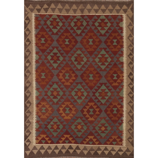 Multi-Color Kilim Oriental Area Rug Hand-woven Wool Carpet - 5'1" x 6'5"