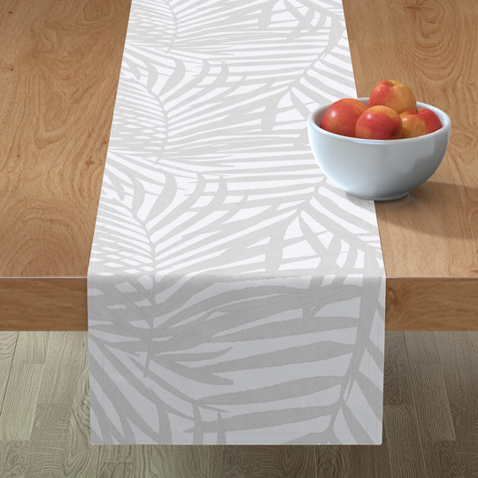 Minimal Tropical Table Runner - Fog Fronds By Danika Herrick Palm Tree Island Neutral Jungle Cotton Sateen Spoonflower