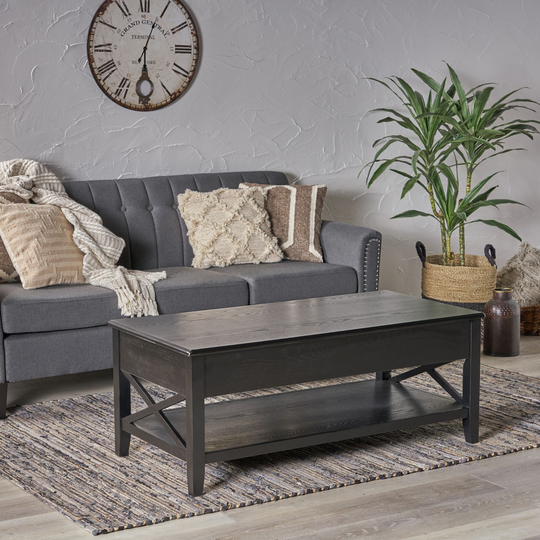 29.5" Black Contemporary Lift Top Coffee Table with Storage