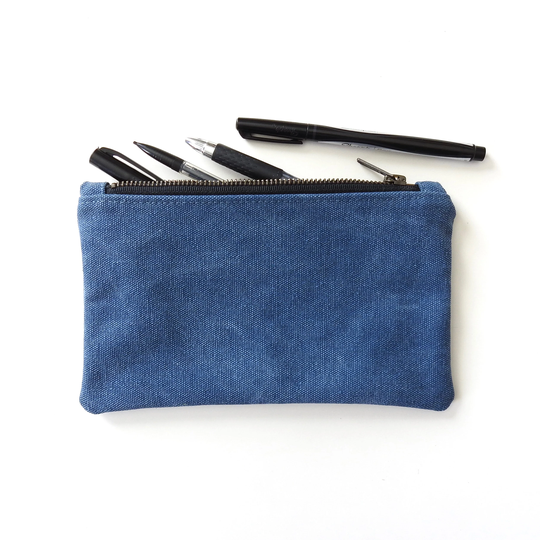 Blue Distressed Canvas Pencil Case, Medium Zipper Pouch