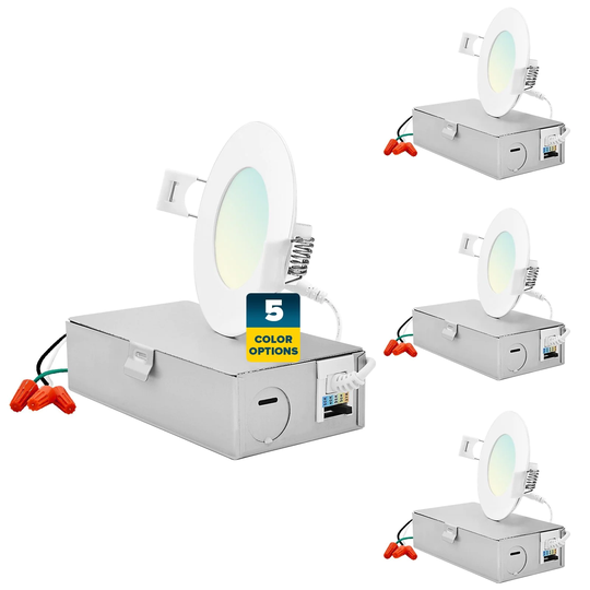 Sunperian 3 inch Ultra-Thin LED Recessed Light J-Box 5 Color Options 8W 540 Lumens Dimmable Wet Rated ETL 4 Pack