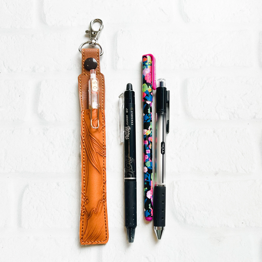 Burnt Orange Floral Embossed Pen Or Pencil Holder Keychain, Stylus Holder, Pen Keychain Case, Pen Holder, Teacher Nurse Lanyard Gift Idea