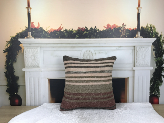 Decorative Kilim Pillow, Sofa 16x16 Throw Boho Bench Bedroom Wool Bedding Pillow, 4563