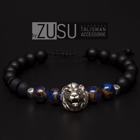 Variscite & Black Onyx Bracelet, Mens Stone Gift, Brave Stone, Powerful Jewellery, Gift For Him, Lion Bracelet