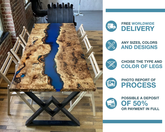 Modern Dining Table, Rectangular Wooden Epoxy Custom Home Decor, New Gift, Unique Room Furniture