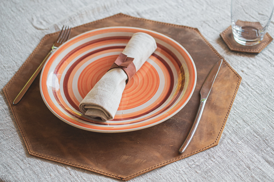 Table Setting Place Mats, Personalized Leather Placemats Set, Waterproof Placemats, Dine Vintage Decor