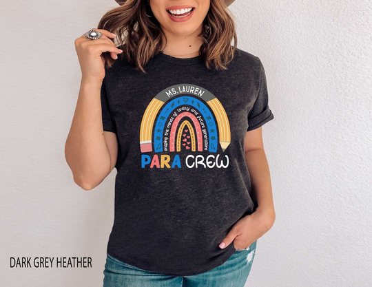 Personalized Paraprofessional Shirt, Custom Para Crew Rainbow Pencil Tshirt, Cute Parapro Gift, Teacher Aide Team Tees, Squad Shirts