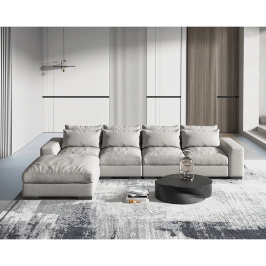 Modern Large Upholstered L-shaped Sectional Sofa With Ottoman